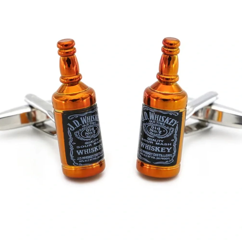 Whiskey Bottle Cufflinks - Silver and Orange